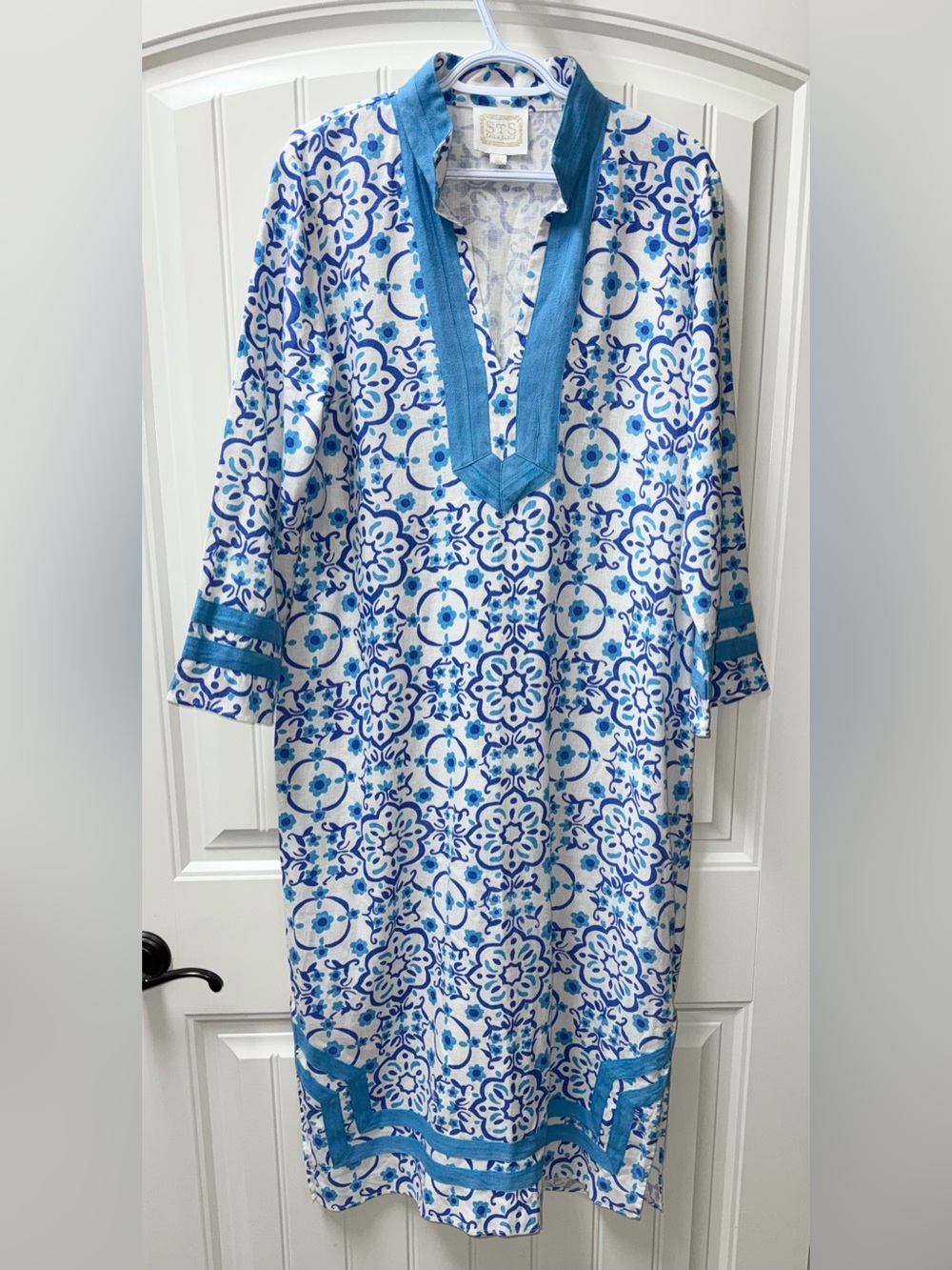 EUC $248 WOMENS LARGE (bust 44”) SAIL TO SABLE LINEN BLEND DRESS LONG SLEEVED
